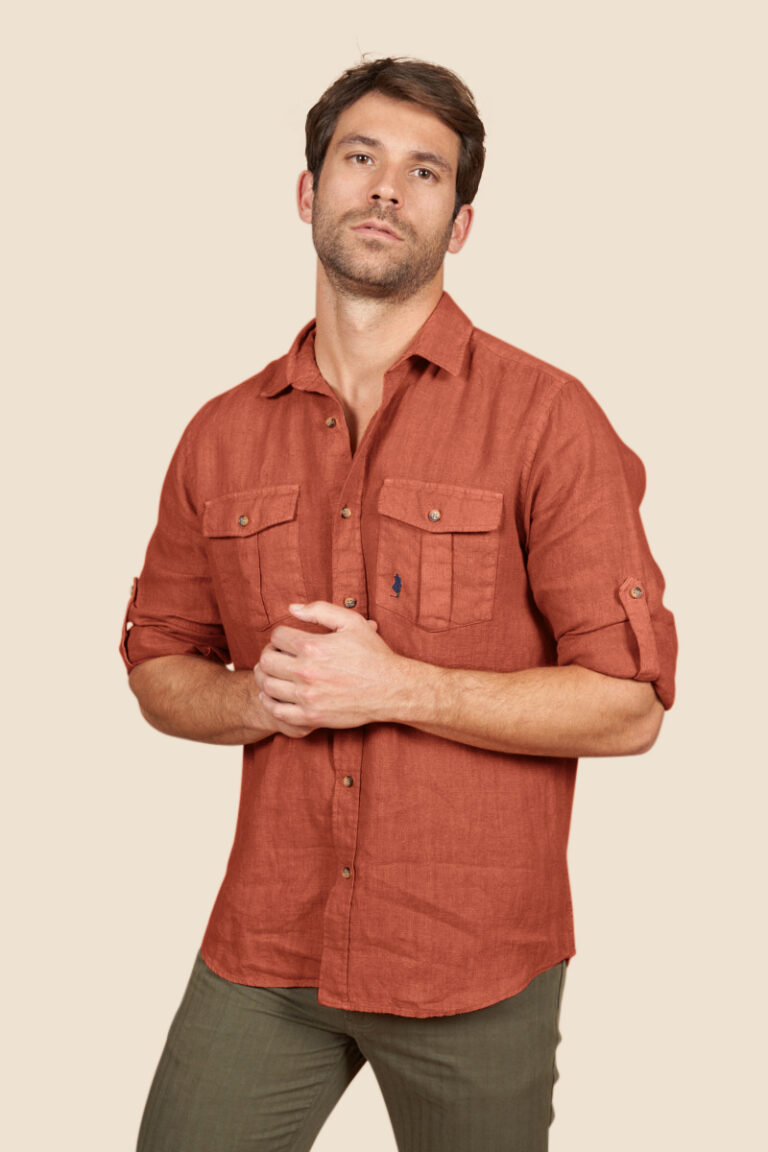 Chemise safari en lin avec poches