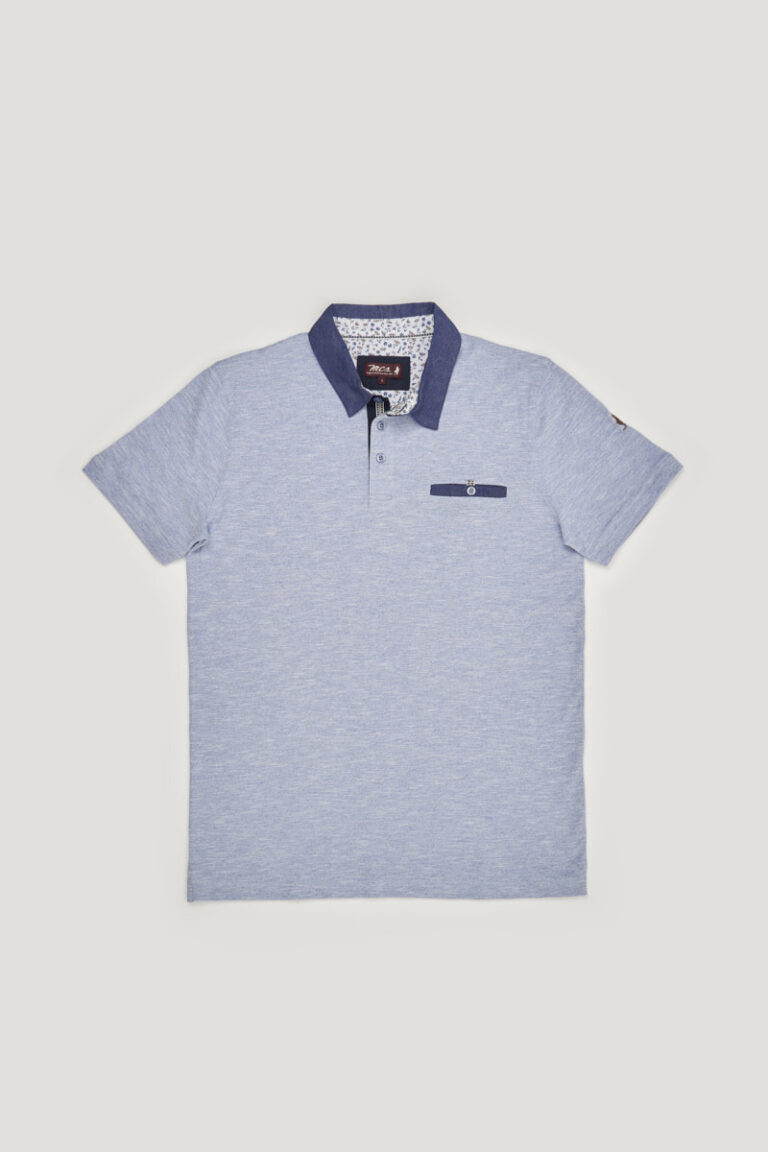 Polo avec col chambray et poche