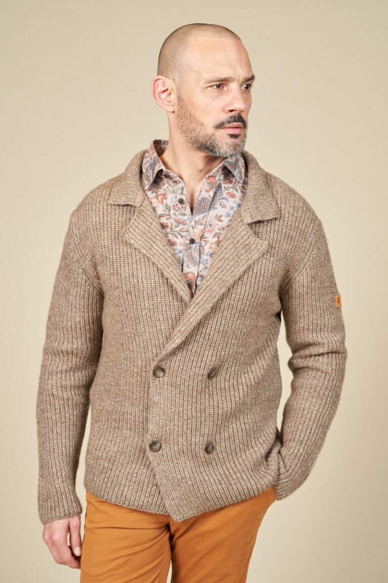 Veste côtes perlées double boutonnage