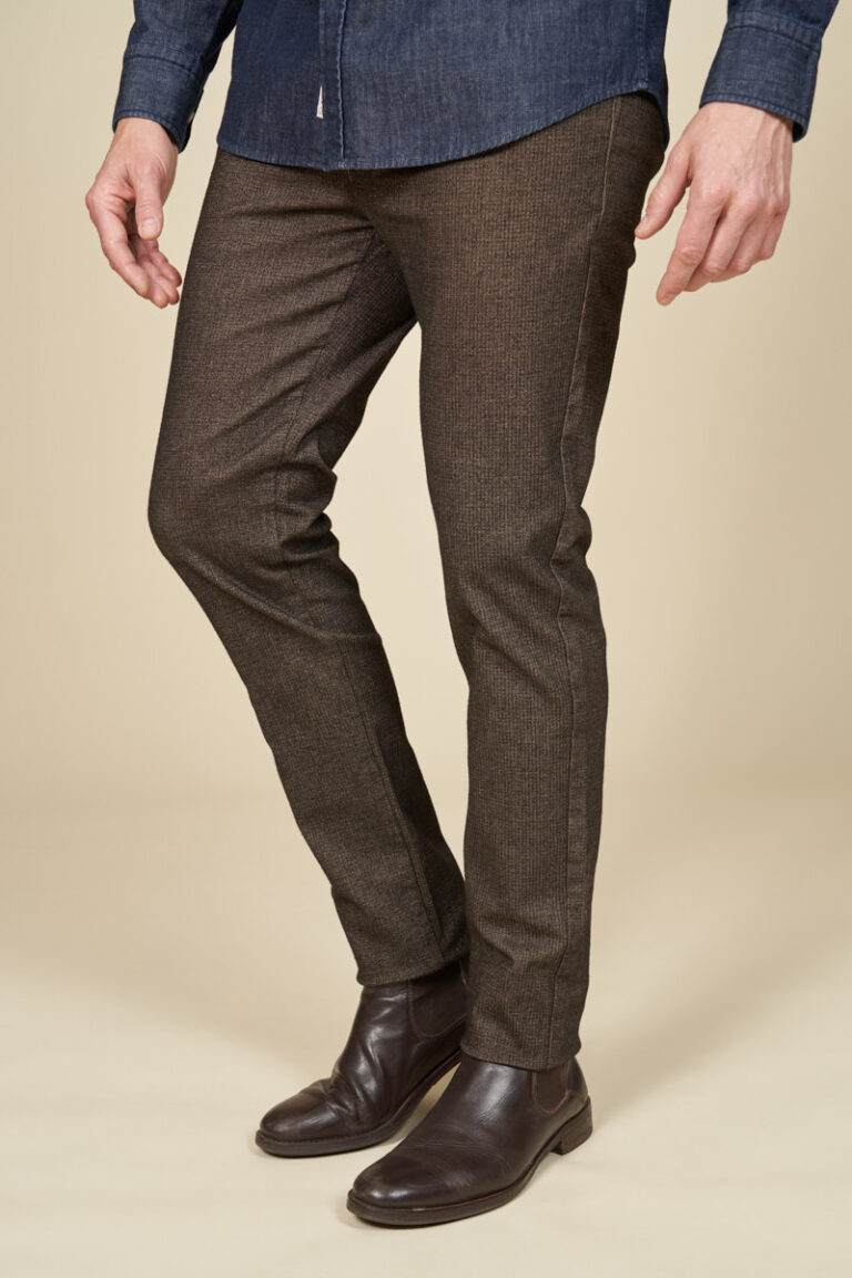 Slim herringbone-textured chino trousers