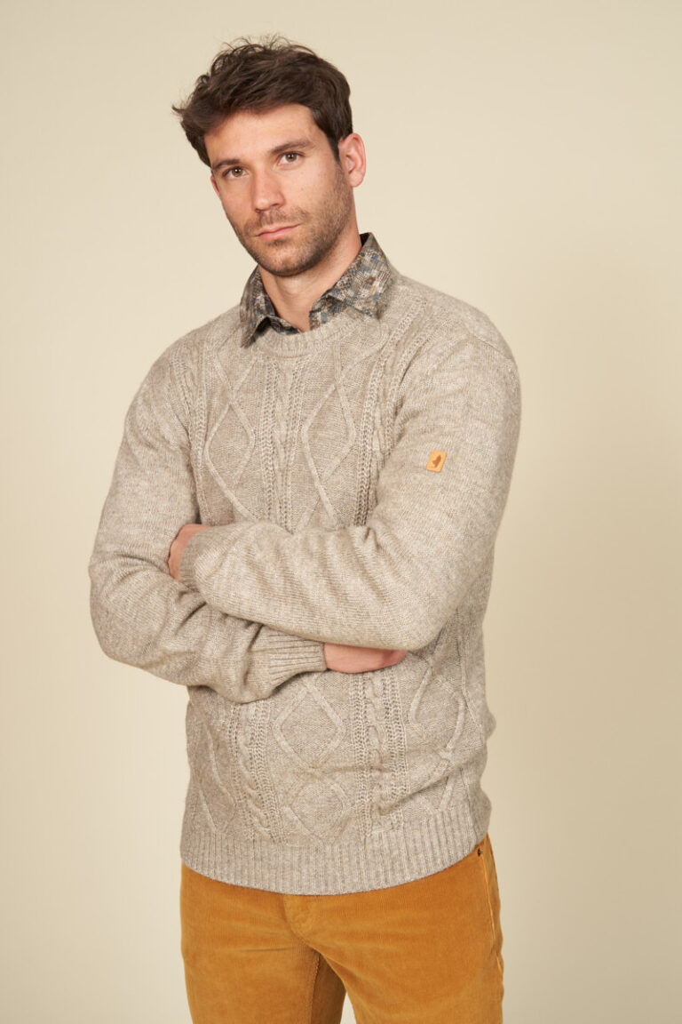 Pull col rond maille fantaisie chiné