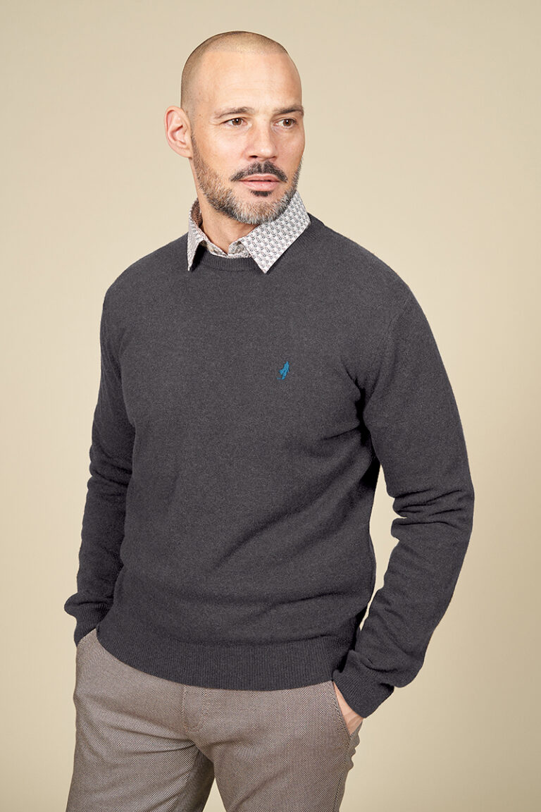 Pull col rond laine