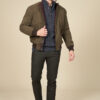 Canvas jacket and leather slanted pocket