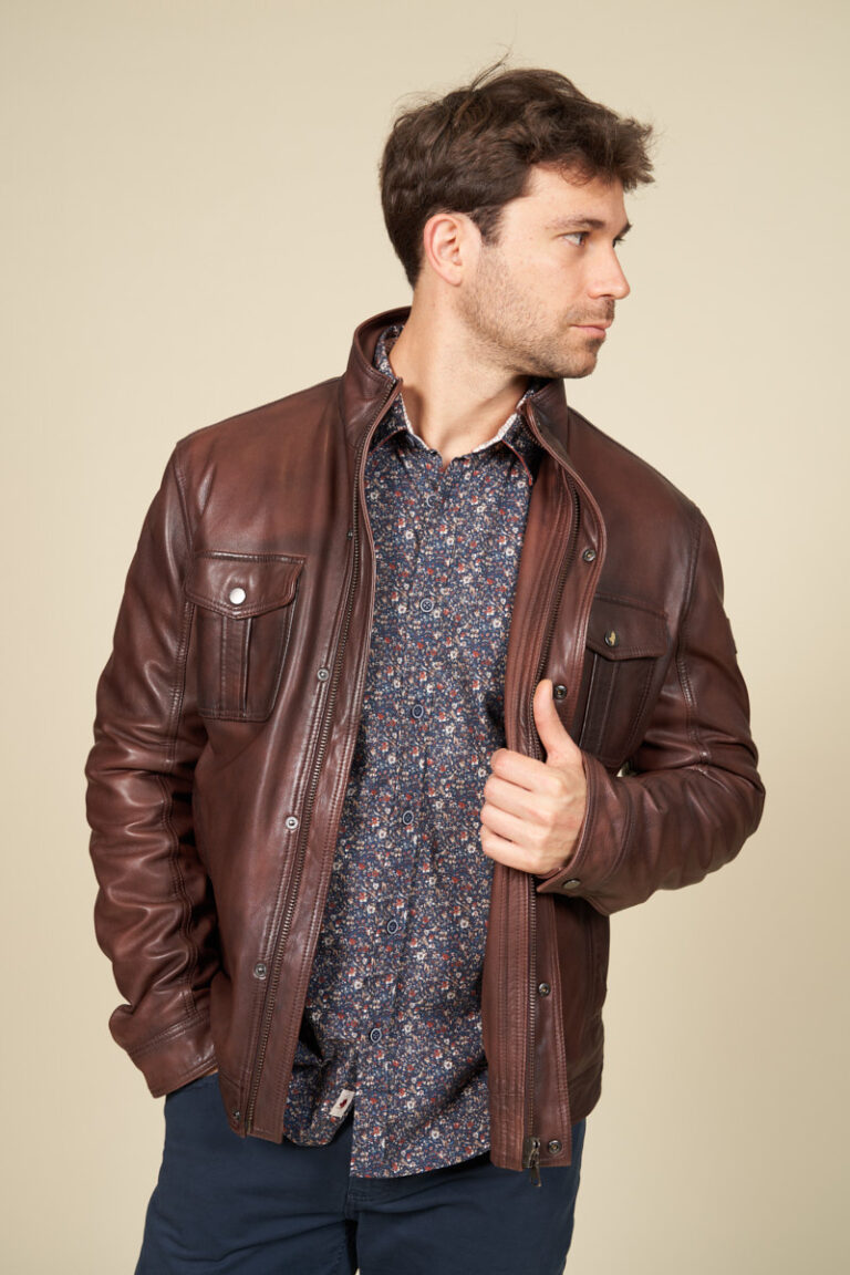 Multi-pocket leather jacket