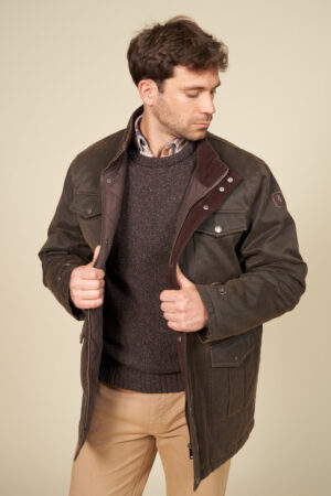 Waxed parka with stand collar Waxed parka with stand collar