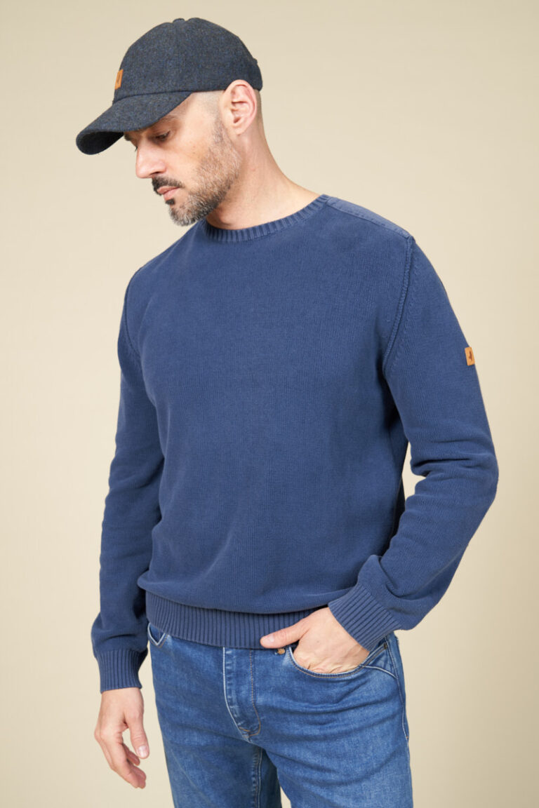 Pull col rond empiècements tissés