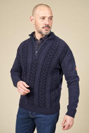 Pull 1/2 zip mix chenille torsades Pull 1/2 zip mix chenille torsades