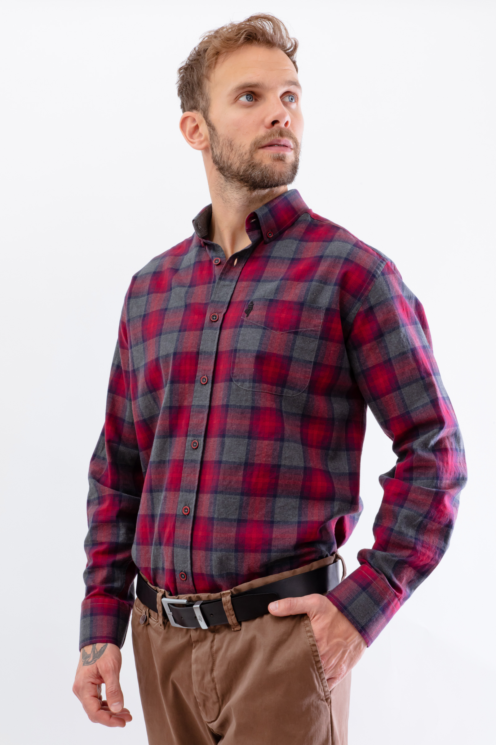 Chemise Homme Oktoberfest à Carreaux Rouge Et Bleu - Manches Longues, Tissu Respirant, Pour Fête De La Bière