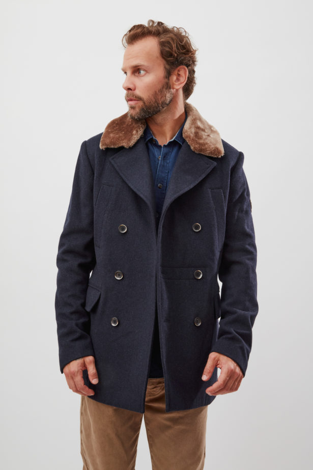 Classic pea coat with eco-fur collar - MCS Men