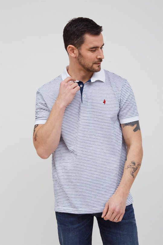 Striped polo shirt with plain collar 