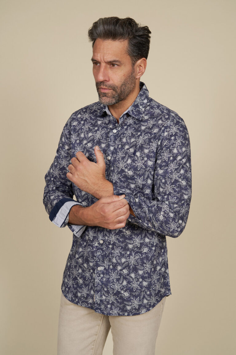 Chemise à motifs fleurs en coton flammé