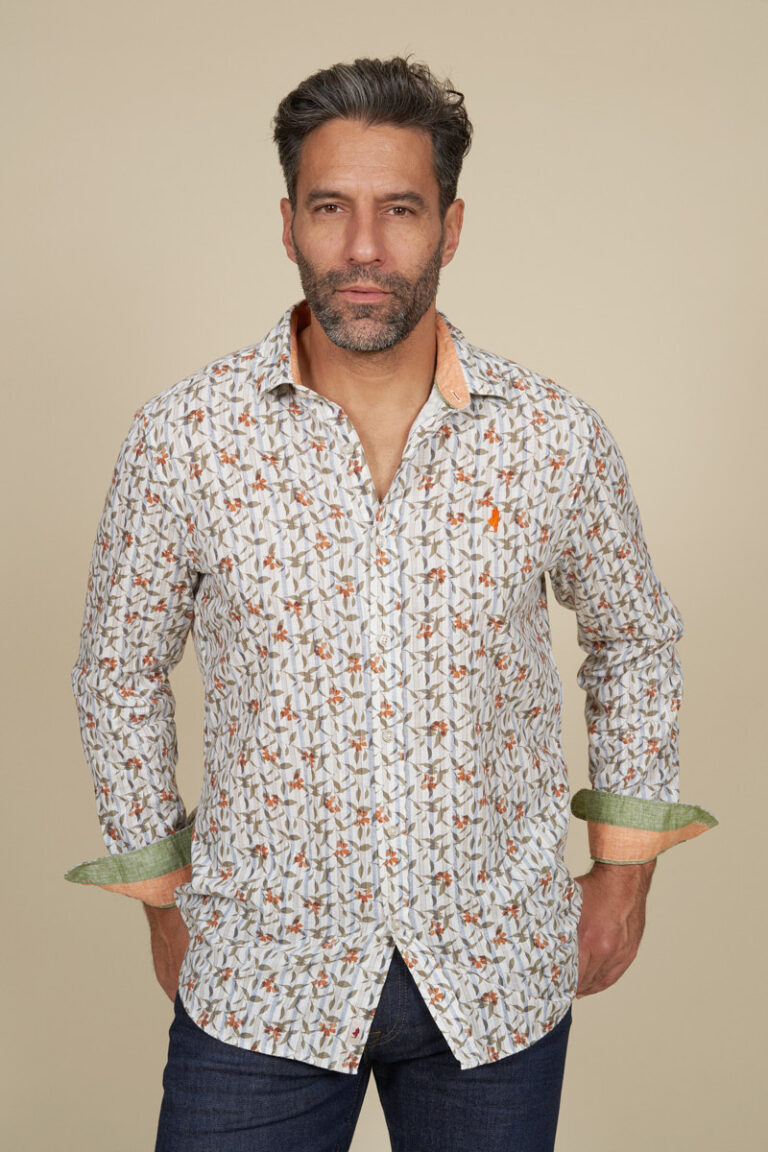 Chemise imprimée fleurs en coton flammé