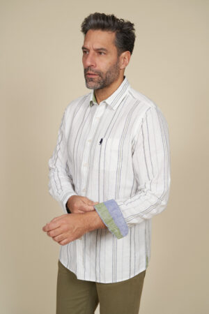 Shirt with stripes in cotton linen
