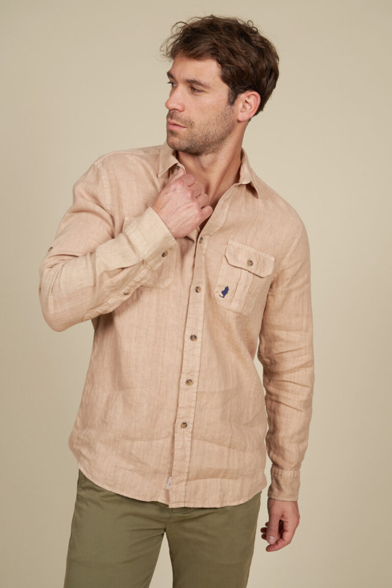 Chemise safari en lin avec poches