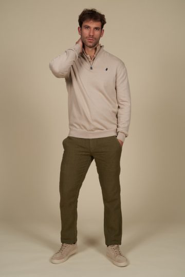 Pull uni demi zip coton