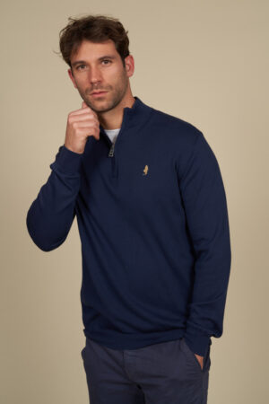 Pull uni demi zip coton