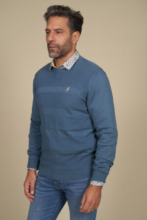 Pull coton col rond rayures jacquard