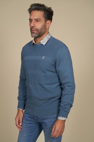Pull coton col rond rayures jacquard