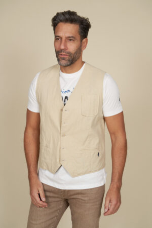 Gilet sans manches uni en coton/lin