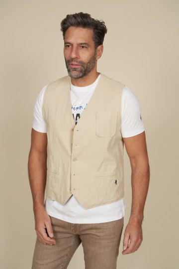 Gilet sans manches uni en coton/lin