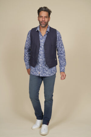 Gilet sans manches uni en coton/lin