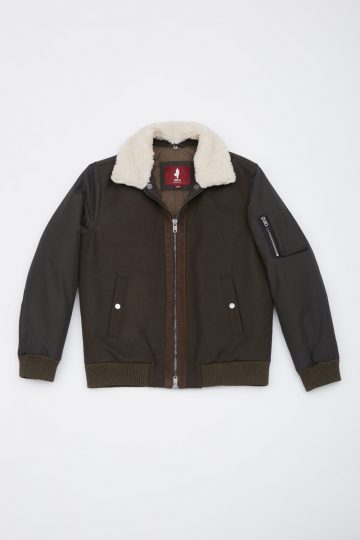 Bi-material jacket with sherpa collar