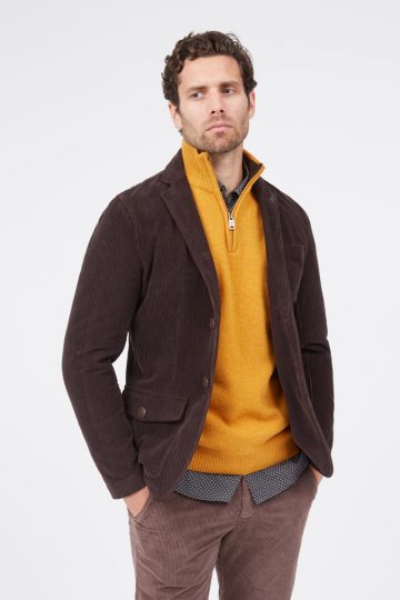 Multi-pocket ribbed velvet jacket