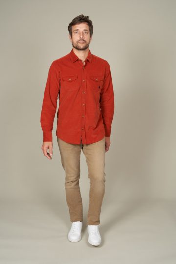 Chemise unie velours côtelé deux poches