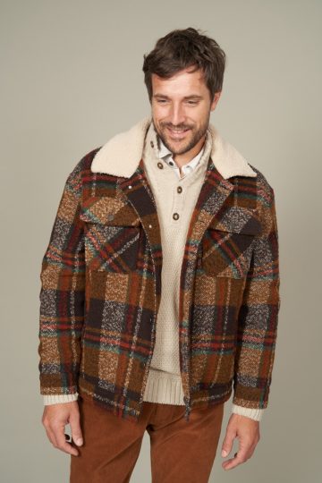 Checked jacket with sherpa collar