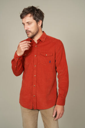 Chemise unie velours côtelé deux poches