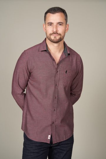 Chemise bicolore en coton tissé-teint