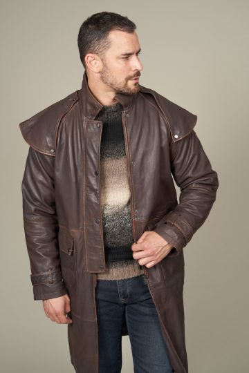 Manteau long en cuir