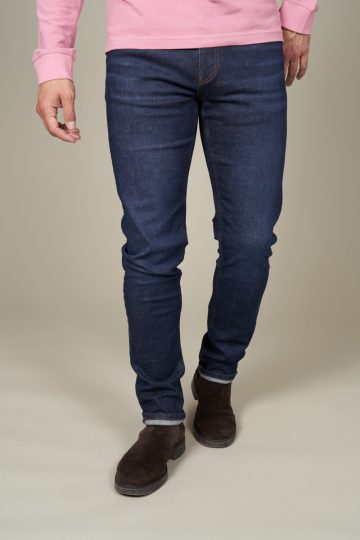 Jean regular tapered stretch et cuir