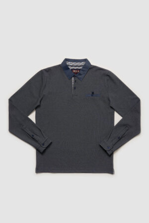 Long sleeves polo with contrasted collar