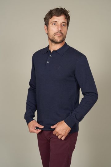 Long-sleeved merino wool polo shirt